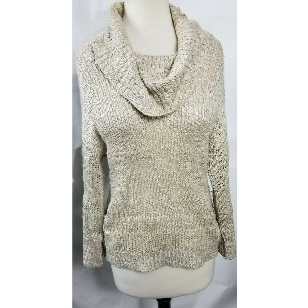 Chicos 0 Knit Sweater Cowl Neck Tan size small